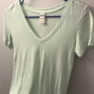 Victoria's Secret PINK | Short Sleeve Mint Green V-Neck Tee Shirt | Size Small